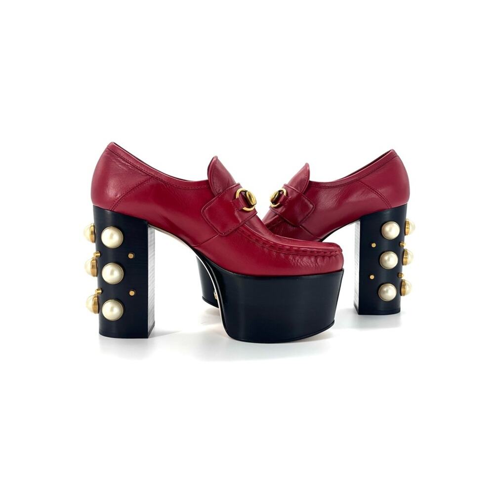 Gucci Vegas Pearl Horsebit Platform High Block Heel Loafers 37 - Picture 5 of 10